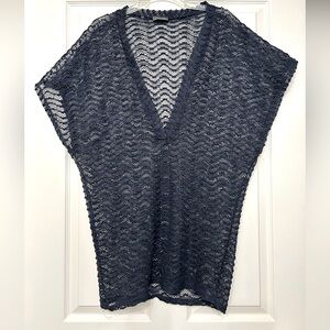 Navy Blue  V Neck Sleeveless Lace Cover-Up